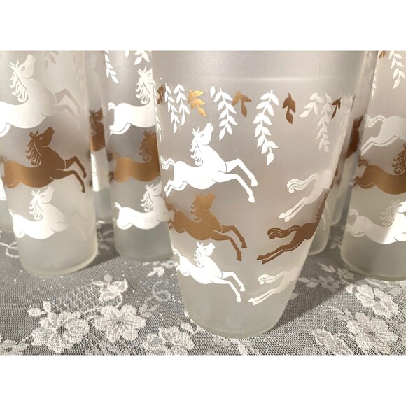 Libbey Vintage 60s Horses Tom Collins & Mixer Glass Set of 9 Mid Century Barware - Picture 2 of 7